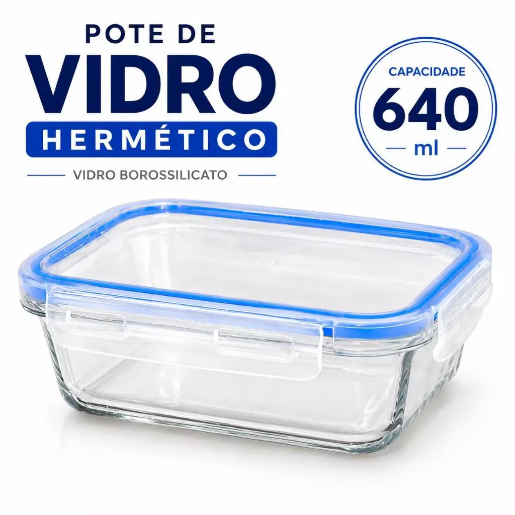 Pote de Vidro Hermético 640ml para Alimentos Com Tampa 4 Travas