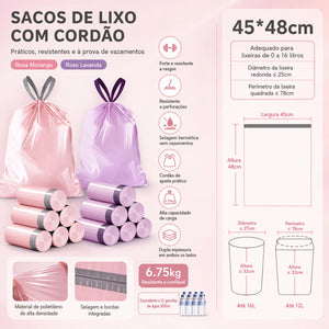 Saco de Lixo Aromático 50 Unidades Fechamento Automático com Alça Anti‑Vazamento