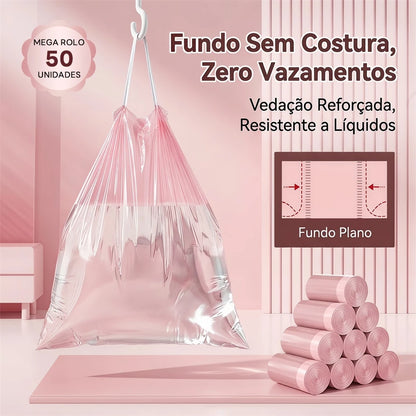 Saco de Lixo Aromático 50 Unidades Fechamento Automático com Alça Anti‑Vazamento