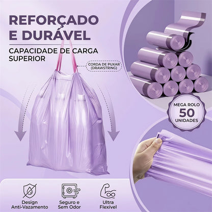 Saco de Lixo Aromático 50 Unidades Fechamento Automático com Alça Anti‑Vazamento