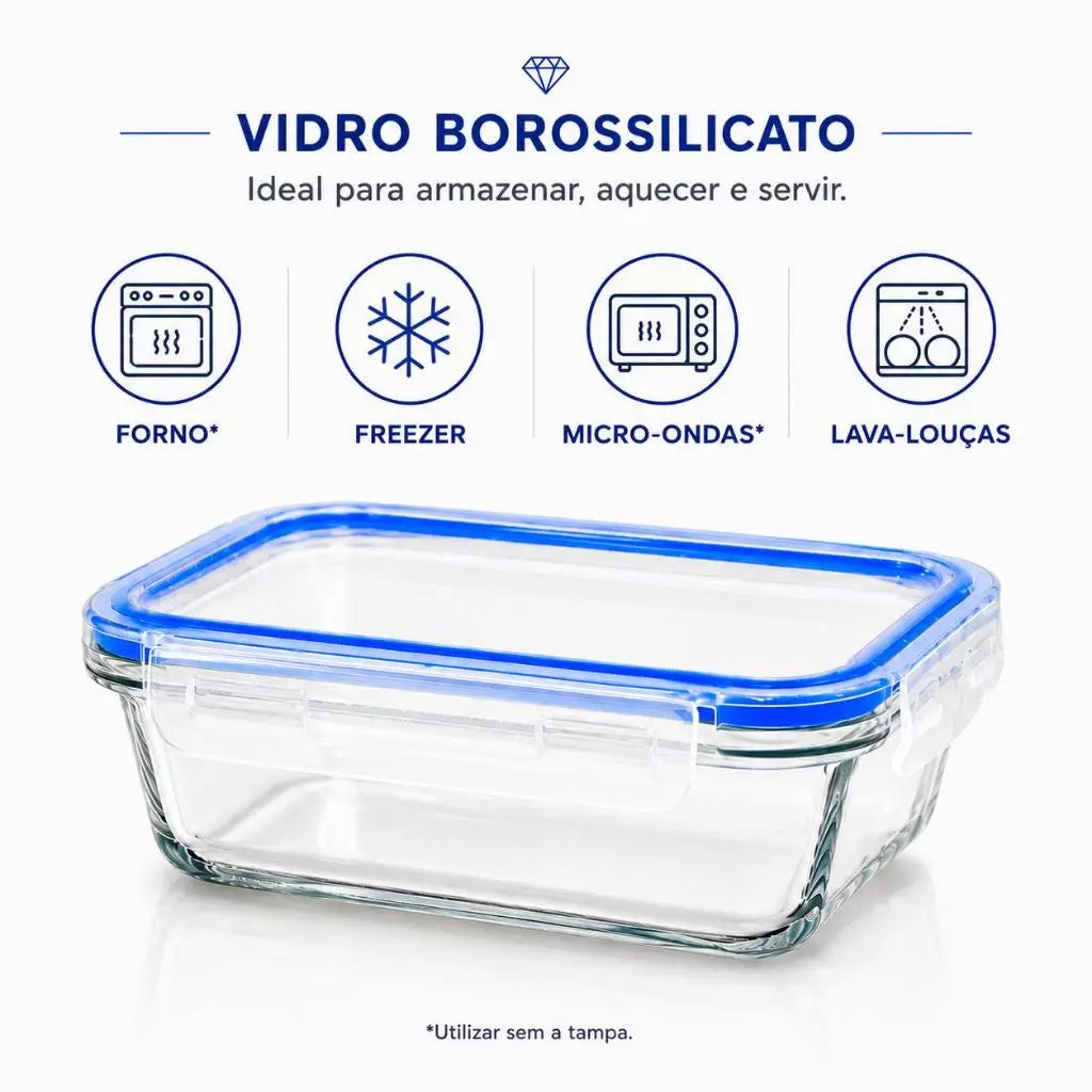 Pote de Vidro Hermético 640ml para Alimentos Com Tampa 4 Travas